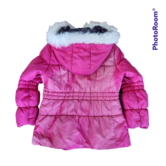Girl's London Fog Gradient-Pink Fleece Lined Full Zip Hooded Puffer Jacket L/6X - Picture 4 of 16